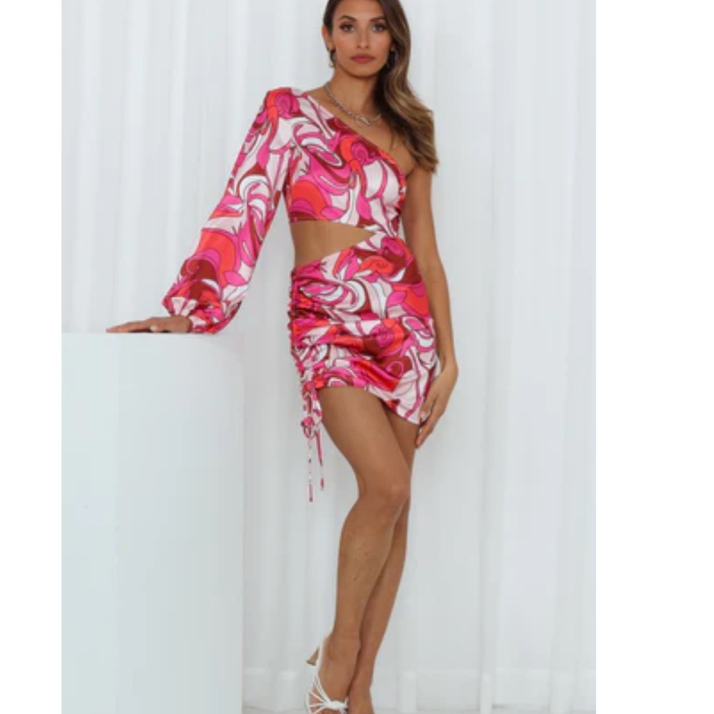 Hello Molly Pink and White Abstract Mini Dress
